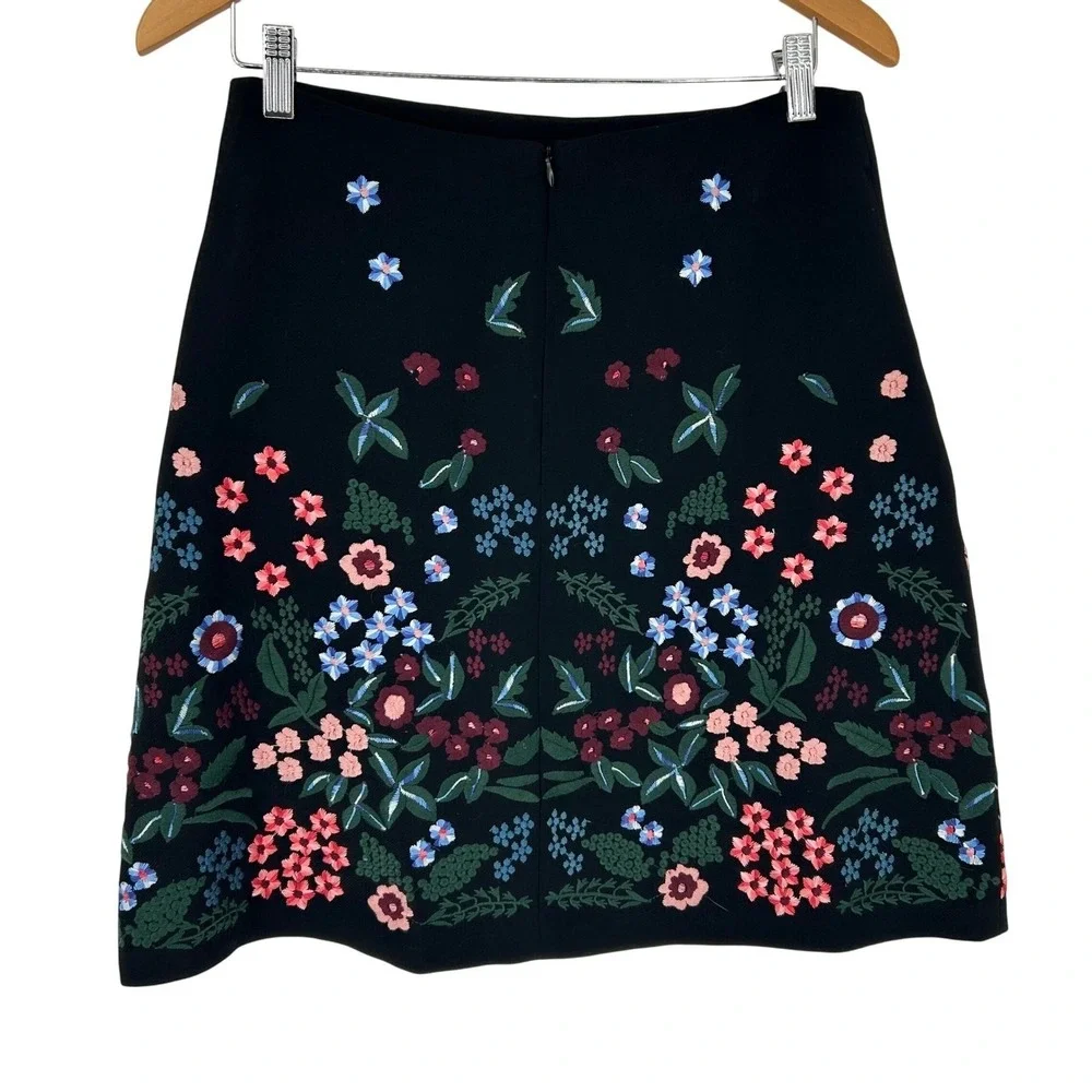 Zara Woman Skirt‎ Womens Medium Black Floral Embroidered A-Line Mini Cottagecore